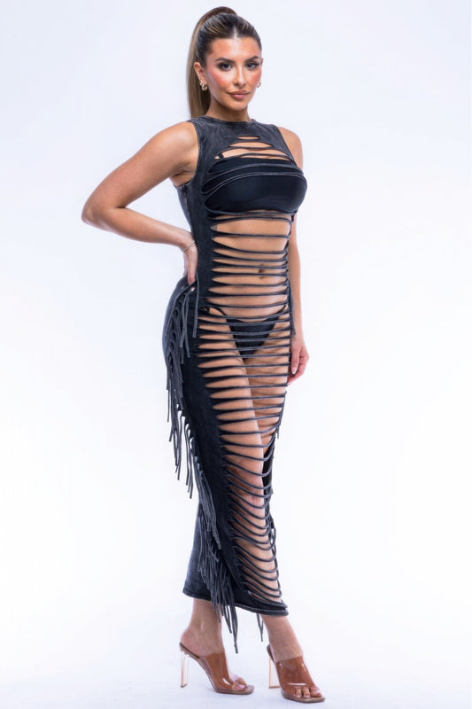 Fringe Cut Out Maxi Dress - AV Fashion’s