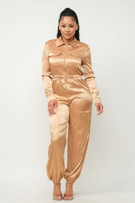 Front Zipper Pockets Top And Pants Jumpsuit - AV Fashion’s