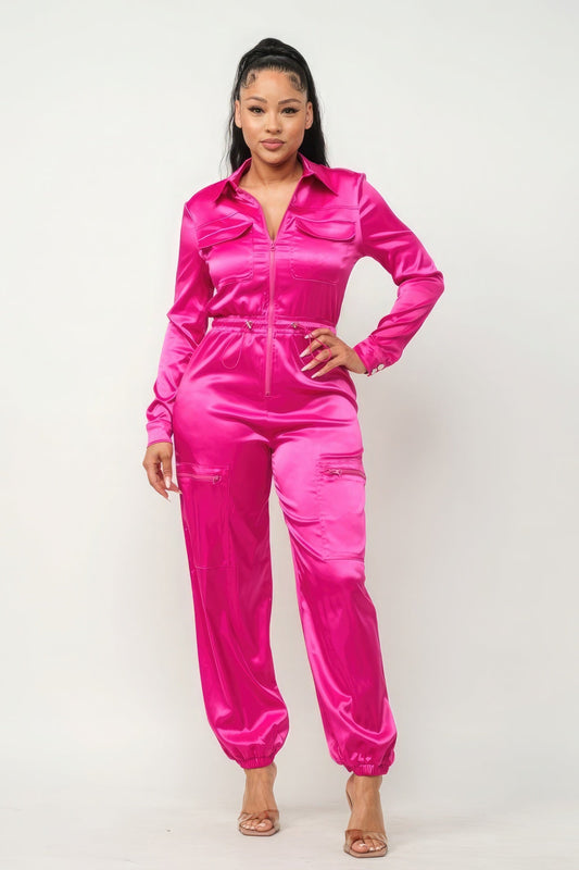Front Zipper Pockets Top And Pants Jumpsuit - AV Fashion’s