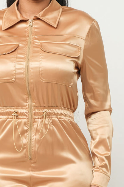Front Zipper Pockets Top And Pants Jumpsuit - AV Fashion’s