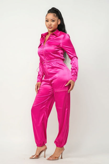 Front Zipper Pockets Top And Pants Jumpsuit - AV Fashion’s
