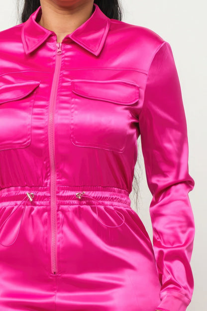 Front Zipper Pockets Top And Pants Jumpsuit - AV Fashion’s