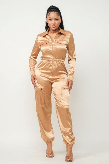 Front Zipper Pockets Top And Pants Jumpsuit - AV Fashion’s