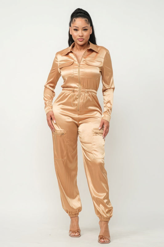 Front Zipper Pockets Top And Pants Jumpsuit - AV Fashion’s