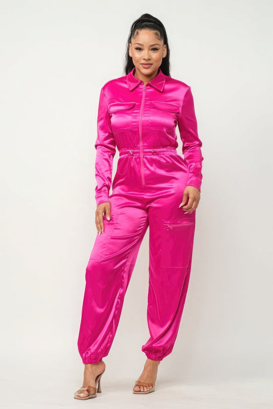 Front Zipper Pockets Top And Pants Jumpsuit - AV Fashion’s