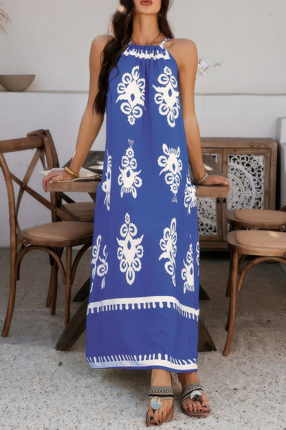 Geo Print Halter Sleeveless Loose Fit Dress - AV Fashion’s