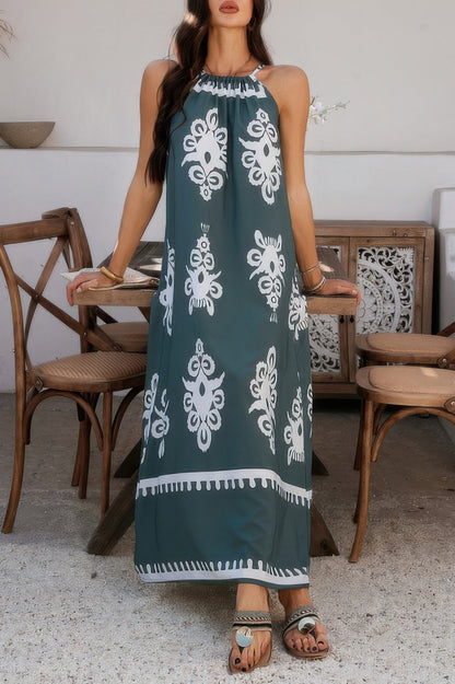 Geo Print Halter Sleeveless Loose Fit Dress - AV Fashion’s