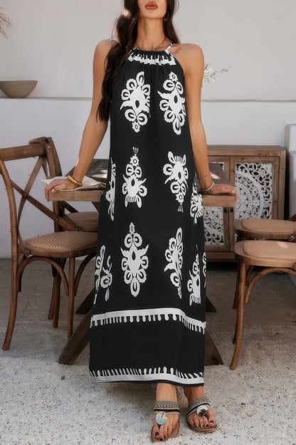 Geo Print Halter Sleeveless Loose Fit Dress - AV Fashion’s