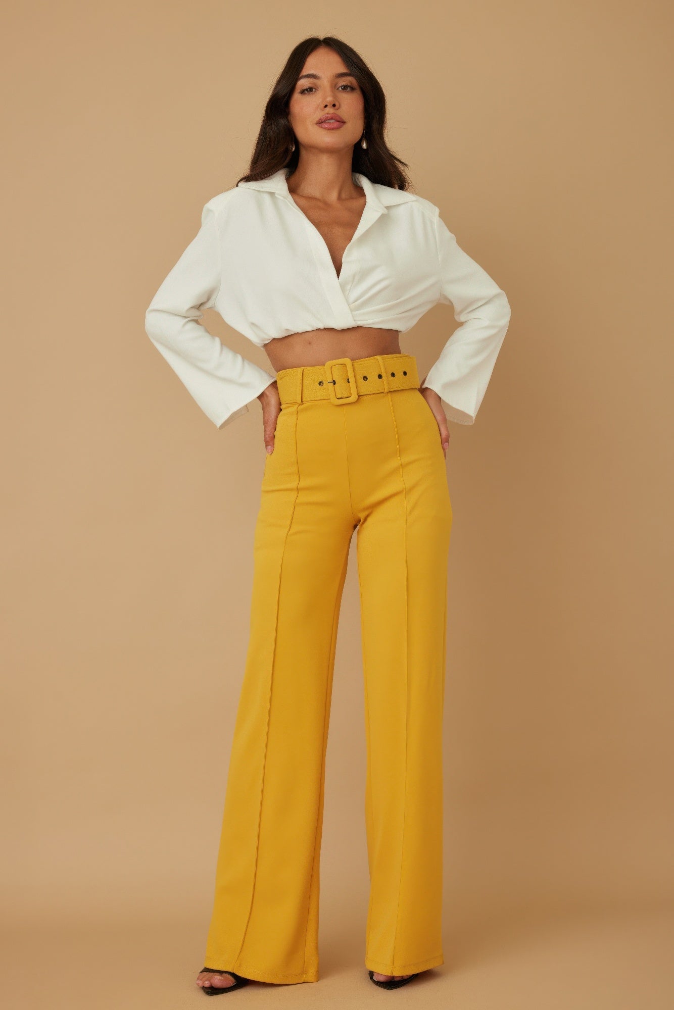 High Waist Pants With Buckle Belt - AV Fashion’s