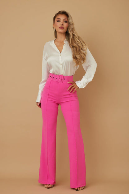 High Waist Pants With Buckle Belt - AV Fashion’s