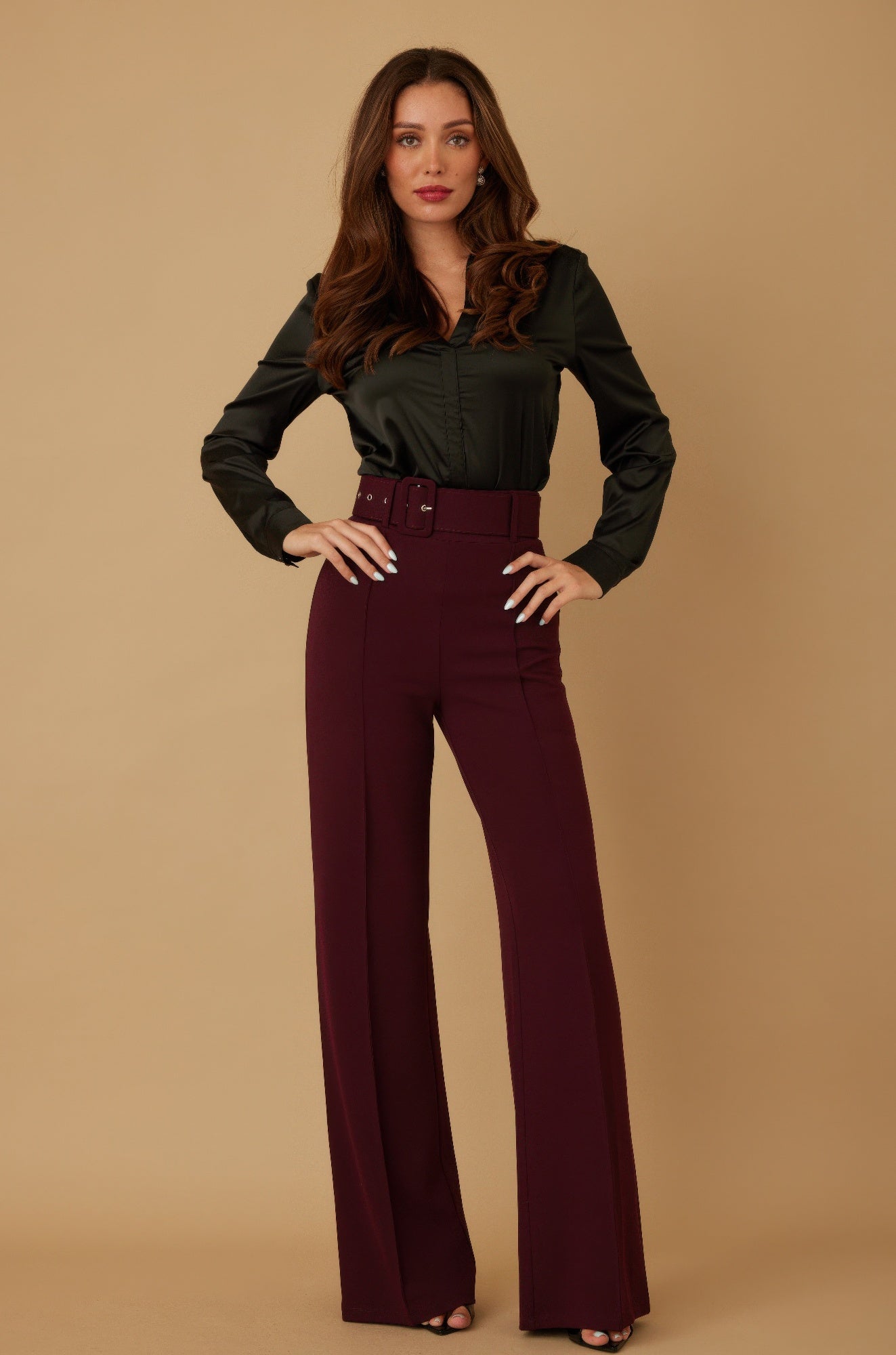 High Waist Pants With Buckle Belt - AV Fashion’s