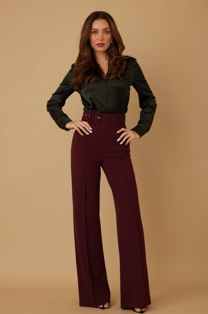High Waist Pants With Buckle Belt - AV Fashion’s