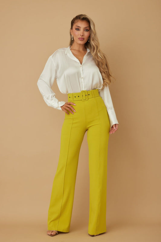 High Waist Pants With Buckle Belt - AV Fashion’s
