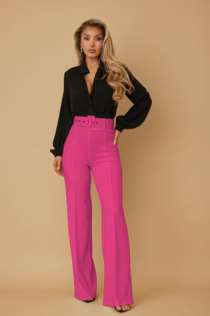 High Waist Pants With Buckle Belt - AV Fashion’s
