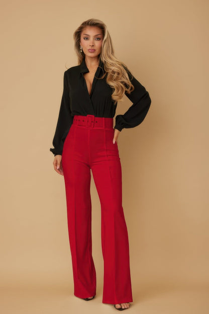 High Waist Pants With Buckle Belt - AV Fashion’s