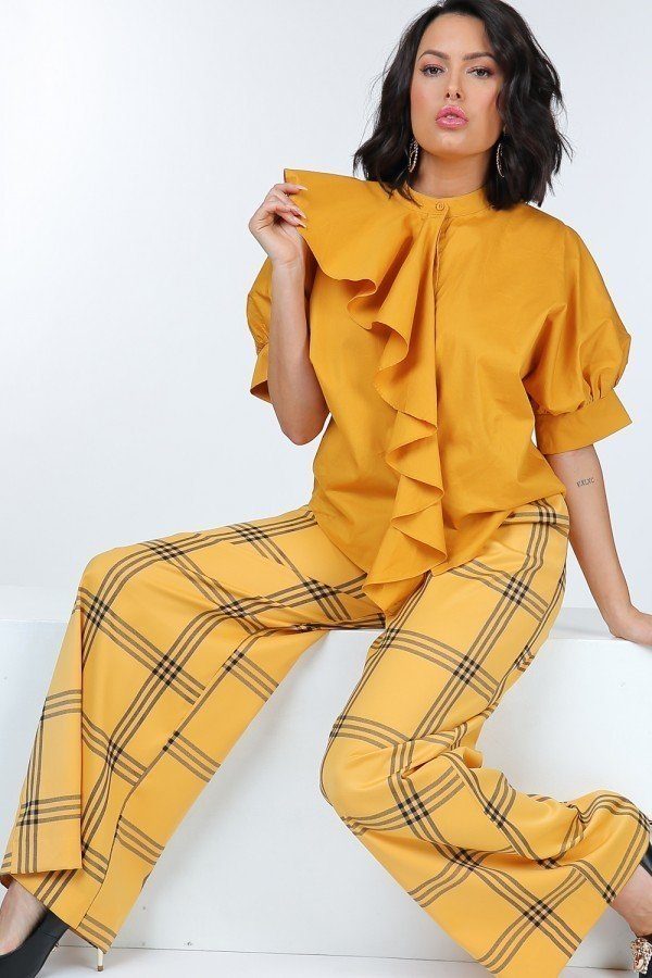 High Waist Plaid Print Wide Leg Pants - AV Fashion’s