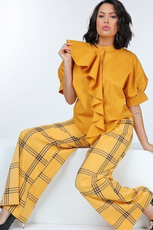 High Waist Plaid Print Wide Leg Pants - AV Fashion’s