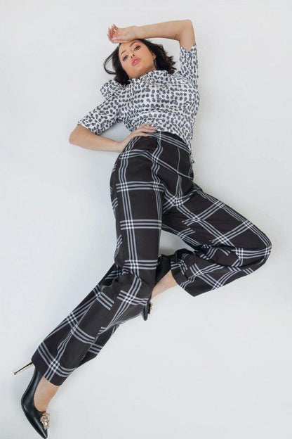 High Waist Plaid Print Wide Leg Pants - AV Fashion’s
