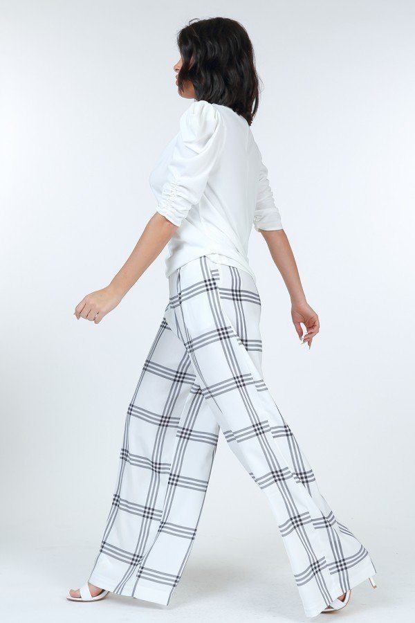 High Waist Plaid Print Wide Leg Pants - AV Fashion’s
