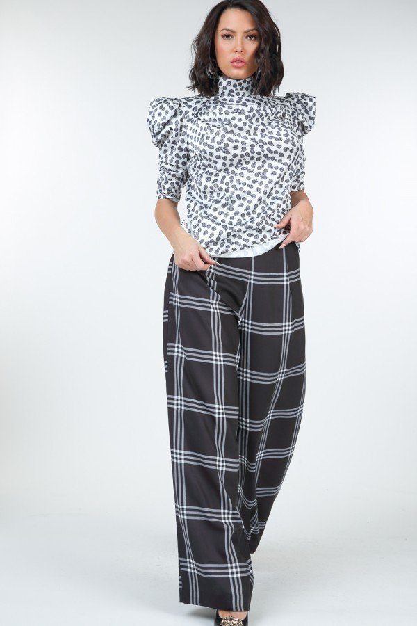 High Waist Plaid Print Wide Leg Pants - AV Fashion’s