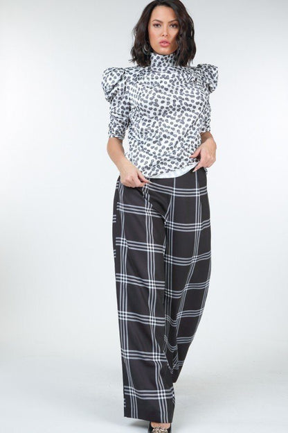 High Waist Plaid Print Wide Leg Pants - AV Fashion’s