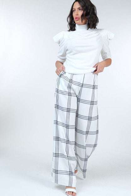 High Waist Plaid Print Wide Leg Pants - AV Fashion’s