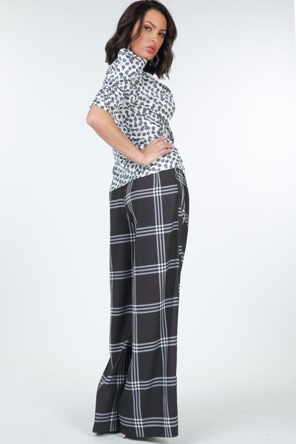 High Waist Plaid Print Wide Leg Pants - AV Fashion’s