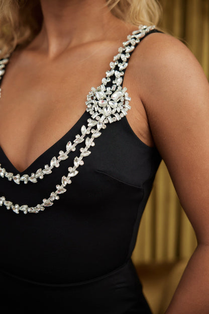 Layered Crystal Stone Strap Bodysuit - AV Fashion’s