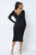 Long Sleeve Midi Dress With Low V Neck Front And Back With Ruching On Sides And Chest - AV Fashion’s