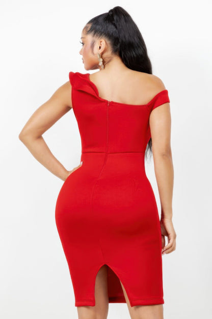 Monroe Asymmetric Ruffle Midi Dress - AV Fashion’s