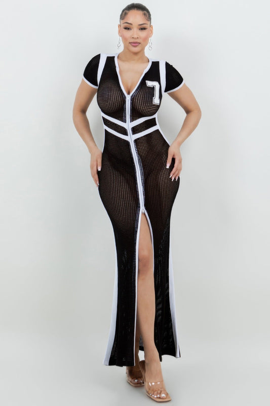 Netting 2 Way Front Zipper Maxi Dress - AV Fashion’s