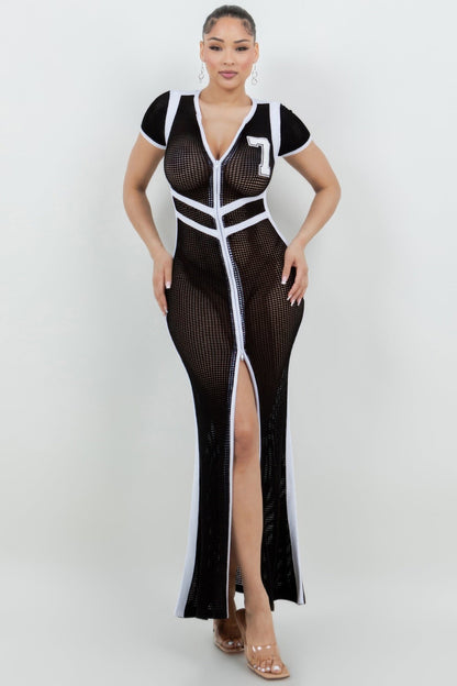 Netting 2 Way Front Zipper Maxi Dress - AV Fashion’s