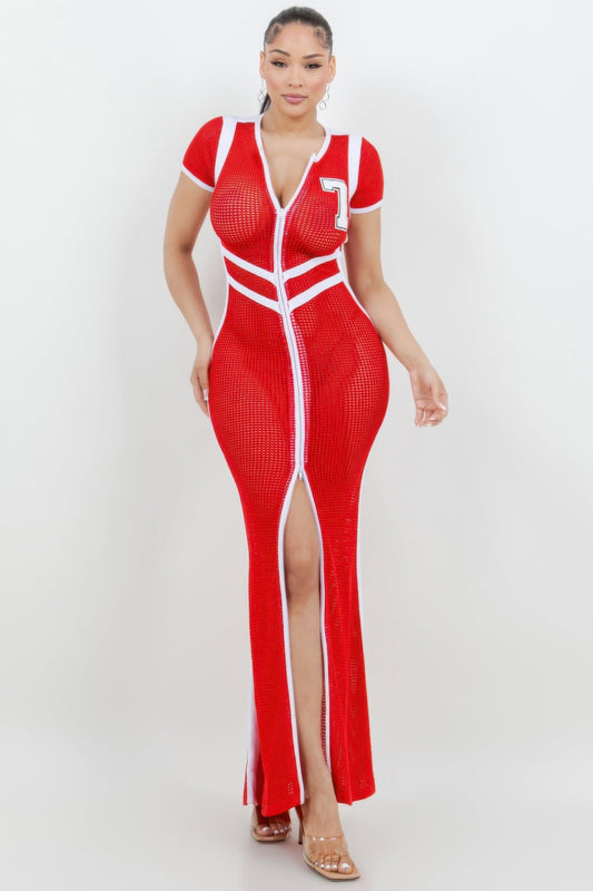 Netting 2 Way Front Zipper Maxi Dress - AV Fashion’s
