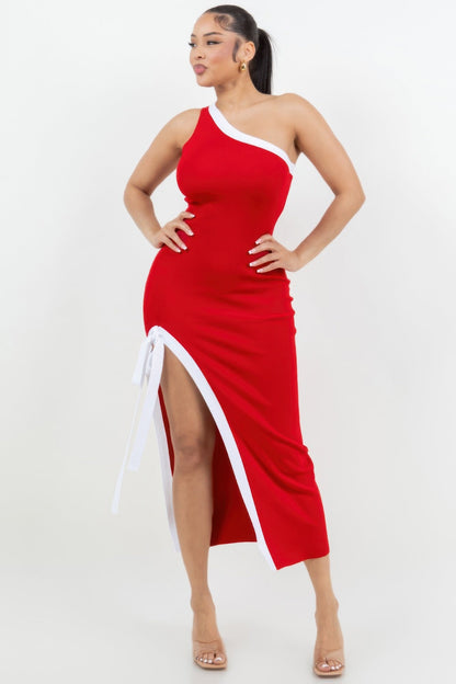 One Shoulder Side Slit Tie - up Maxi Dress - AV Fashion’s