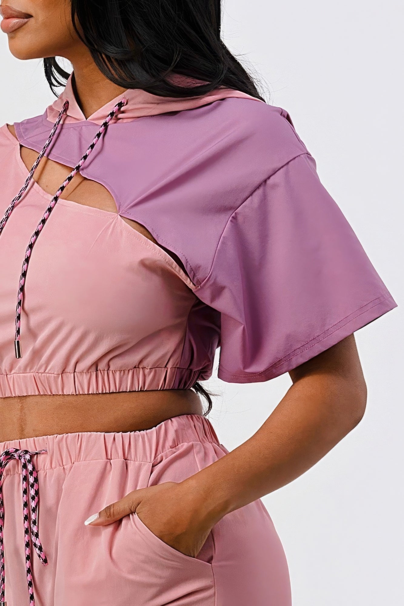 Pants Set In Color Block With Hoodie And Detachable Bottom Part - AV Fashion’s