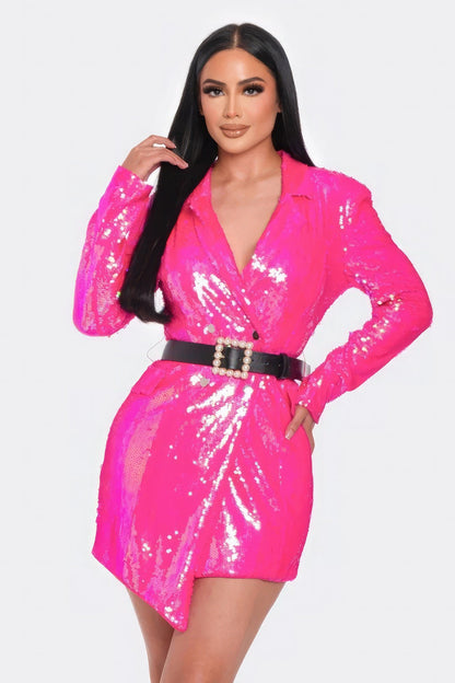 Pearl Belted Sequin Blazer Mini Dress - AV Fashion’s