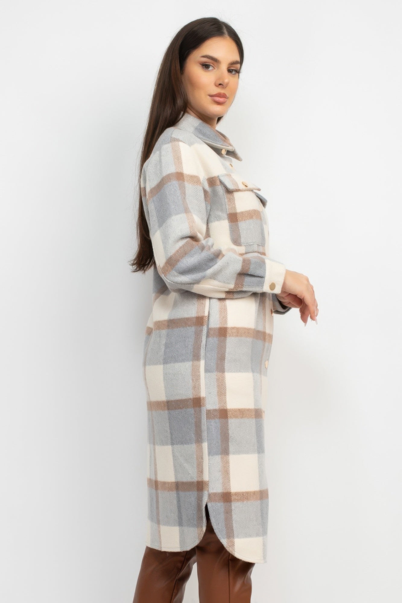 Plaid Buttoned Shacket Coat - AV Fashion’s