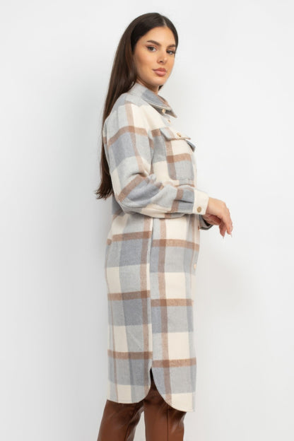 Plaid Buttoned Shacket Coat - AV Fashion’s