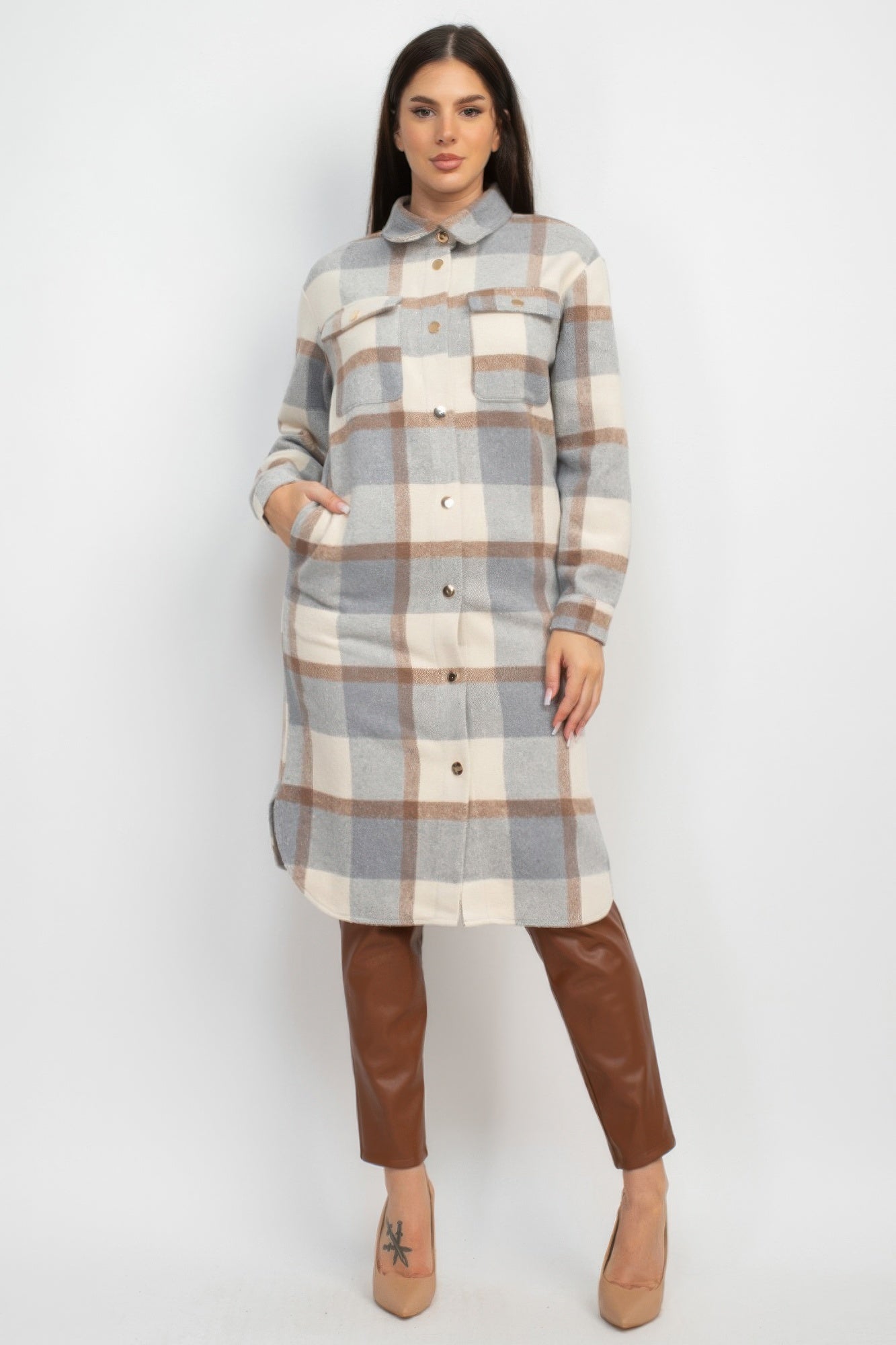 Plaid Buttoned Shacket Coat - AV Fashion’s