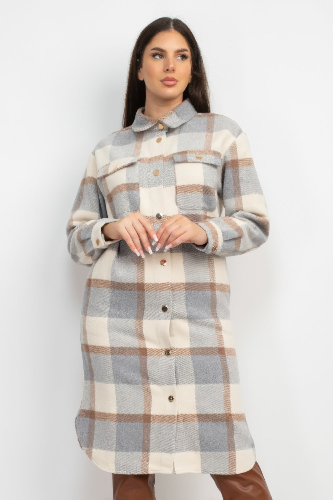 Plaid Buttoned Shacket Coat - AV Fashion’s
