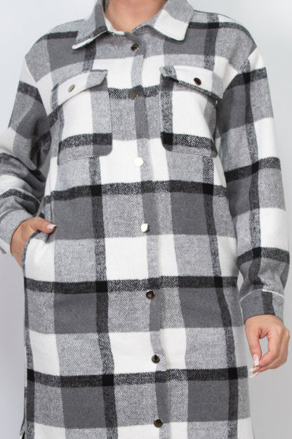 Plaid Buttoned Shacket Coat - AV Fashion’s