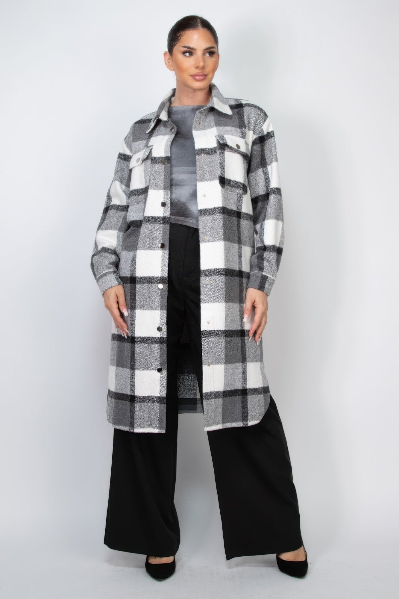 Plaid Buttoned Shacket Coat - AV Fashion’s