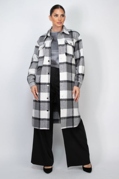 Plaid Buttoned Shacket Coat - AV Fashion’s