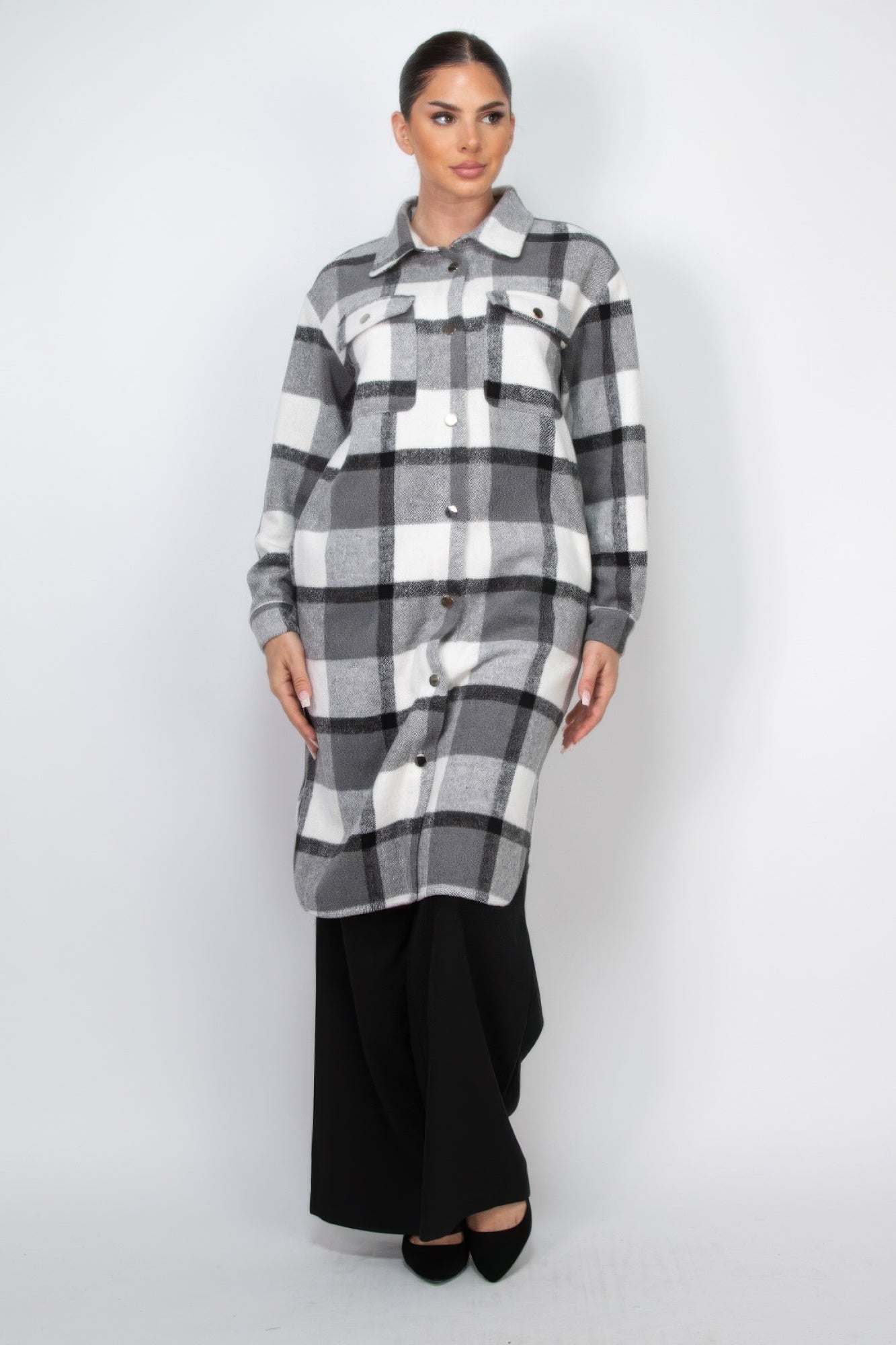 Plaid Buttoned Shacket Coat - AV Fashion’s