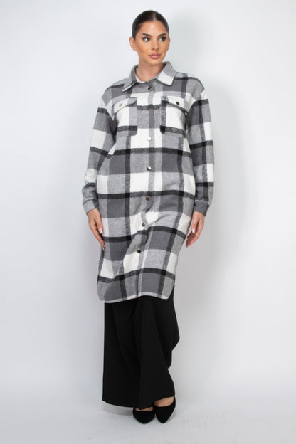 Plaid Buttoned Shacket Coat - AV Fashion’s