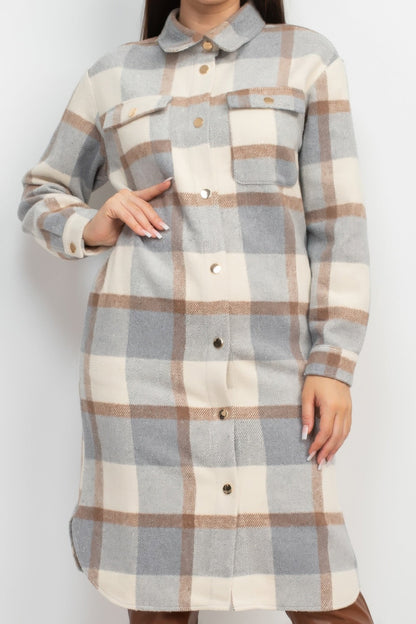 Plaid Buttoned Shacket Coat - AV Fashion’s
