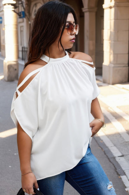 Plus Halter Open Shoulder Bat Sleeves Loose Top - AV Fashion’s