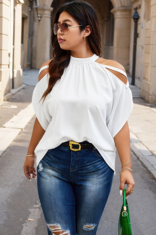Plus Halter Open Shoulder Bat Sleeves Loose Top - AV Fashion’s