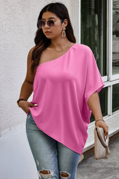 Plus One Shoulder Solid Casual Loose Fit Shirt - AV Fashion’s