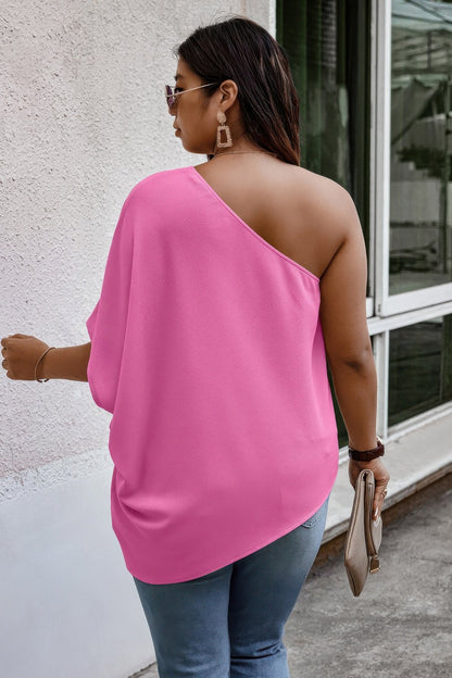 Plus One Shoulder Solid Casual Loose Fit Shirt - AV Fashion’s